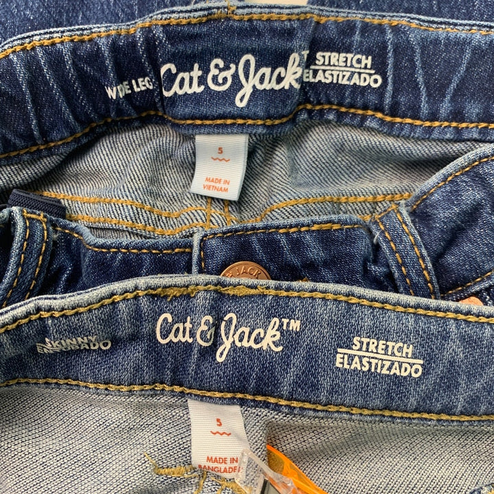 2 Cat &amp; Jack Girls Size 5 Skinny Wide Leg Stretch Adjustable Waist Denim Jeans