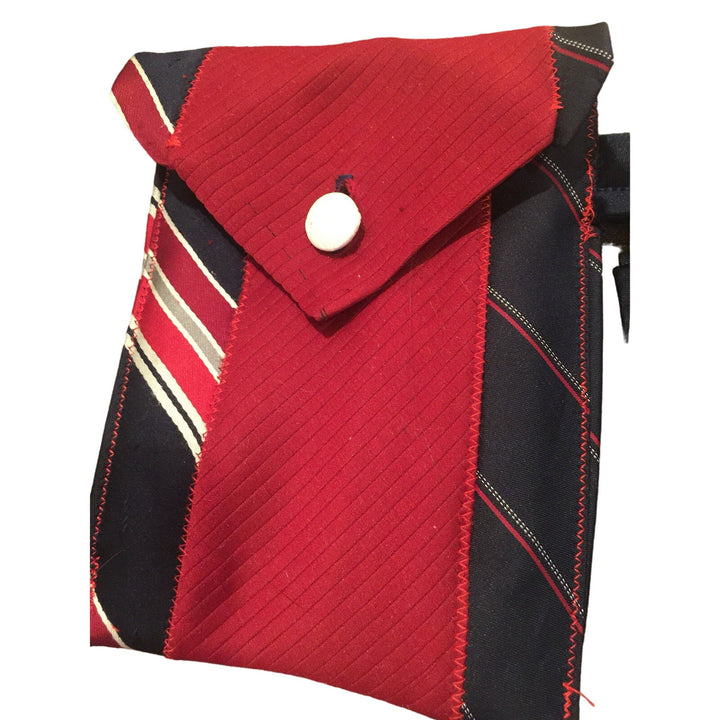 Handmade Upcycled Vintage Repurposed Red Striped Neck Tie Wristlet Pouch Purse