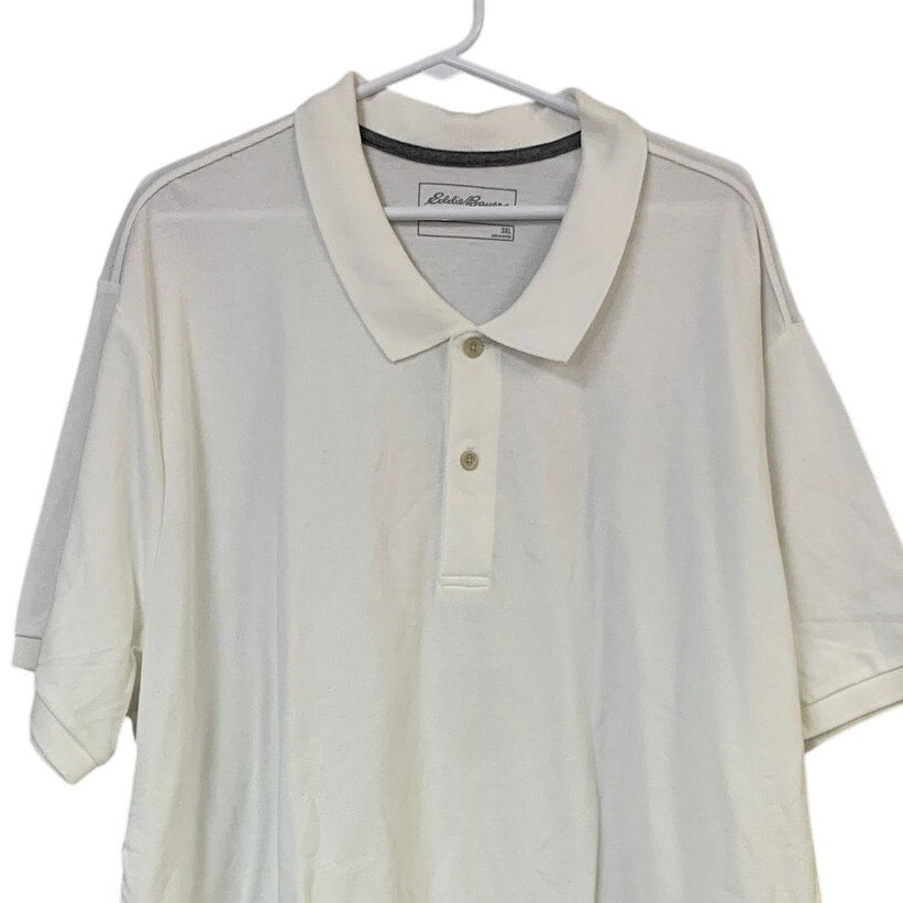 New Eddie Bauer Mens 3XL White Short Sleeve 100% Cotton Classic Polo Shirt
