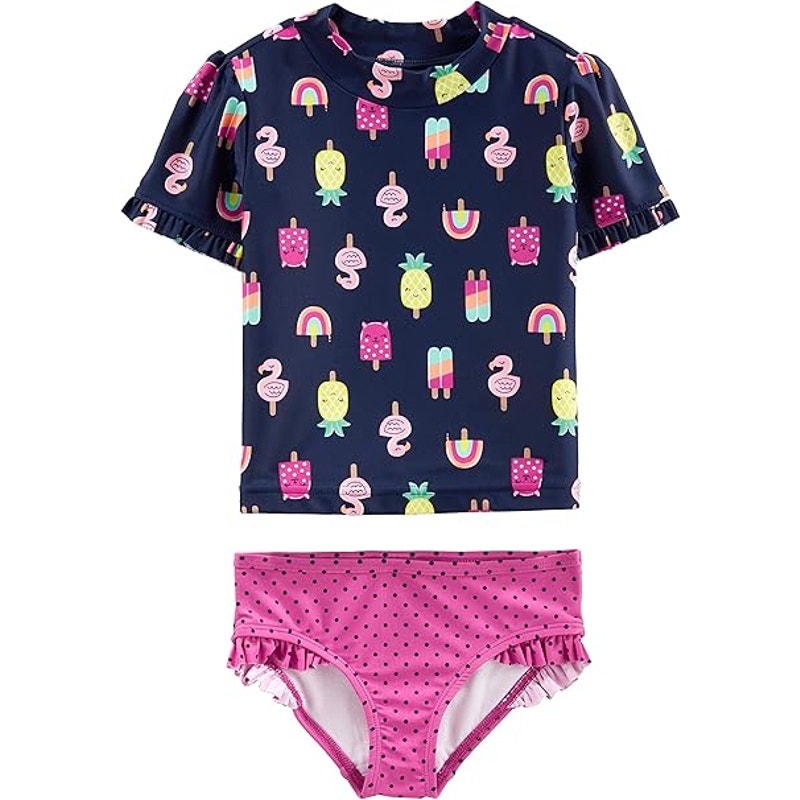 Simple Joys by Carters Girls 5T Pink Purple 2-Piece Rashguard Swimsuit Swim Suit