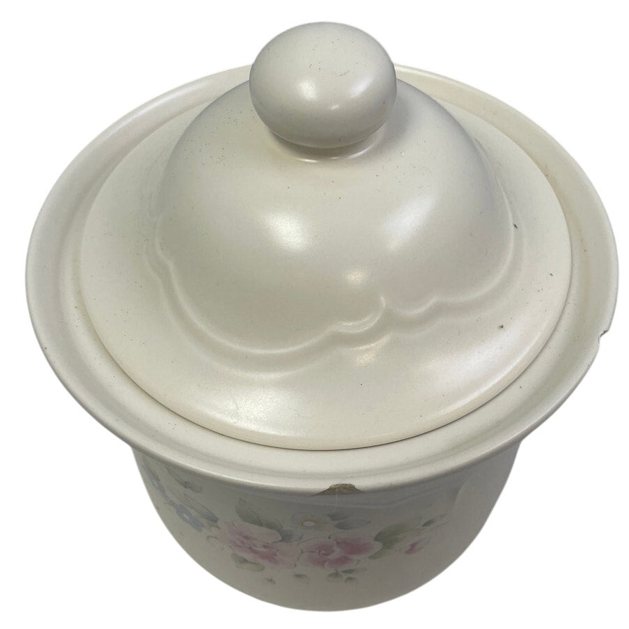 Vintage Pfaltzgraff Ceramic Tea Rose Floral Flour Canister w Chip and Lid