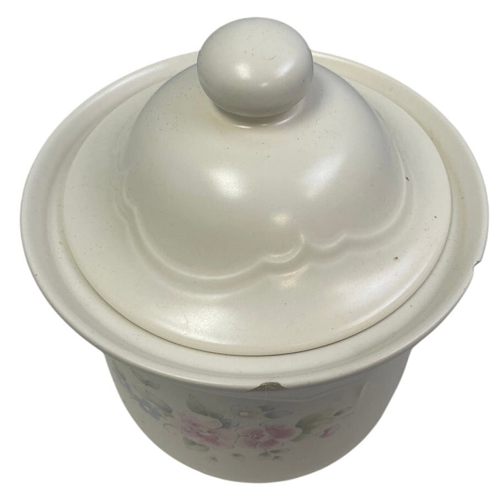 Vintage Pfaltzgraff Ceramic Tea Rose Floral Flour Canister w Chip and Lid