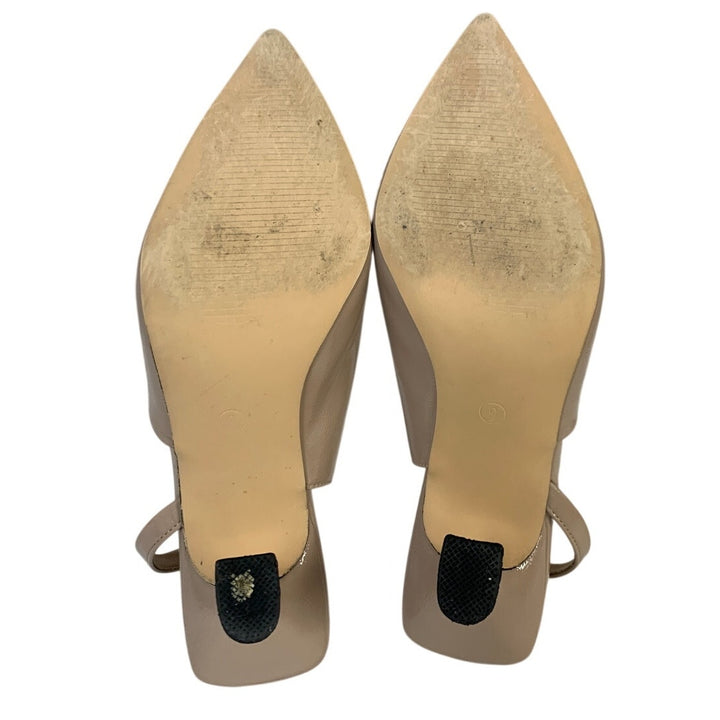 Coutgo Womens Size 9 Tan Khaki 3.5" Heels Closed Pointed Toe Slingback Shoes