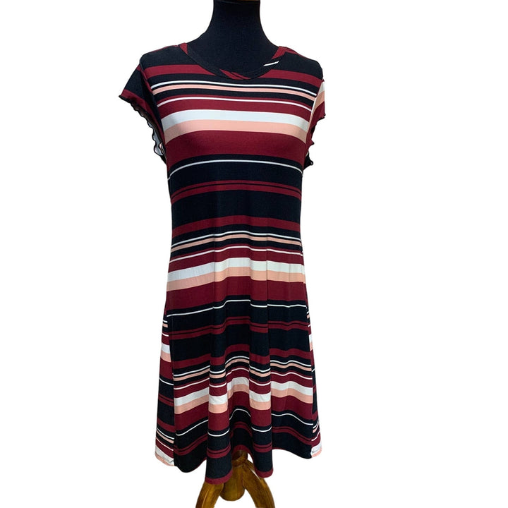 Ultra Flirt Large Super Soft Short Sleeve Stripe Stretchy Midi Lightweight Dress