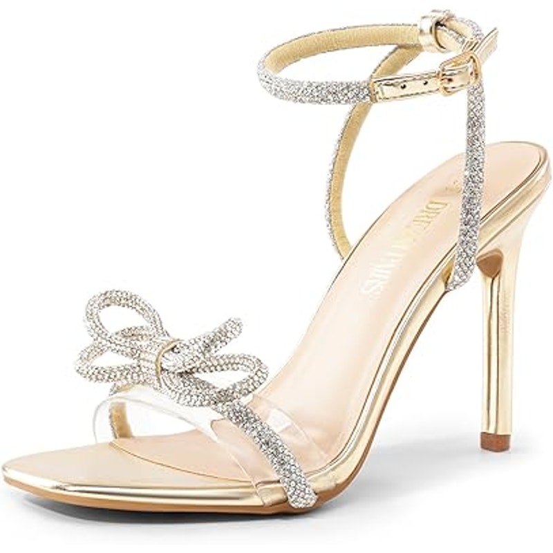 Dream Pairs Womens Size 9 Silver Sparkle Ankle Strap Open Toe 4.5" Heel Shoes