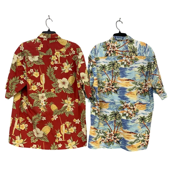 Lot of 2 Campia Moda Mens Large Tropical Blue Red Short Sleeve Button Up Shirts