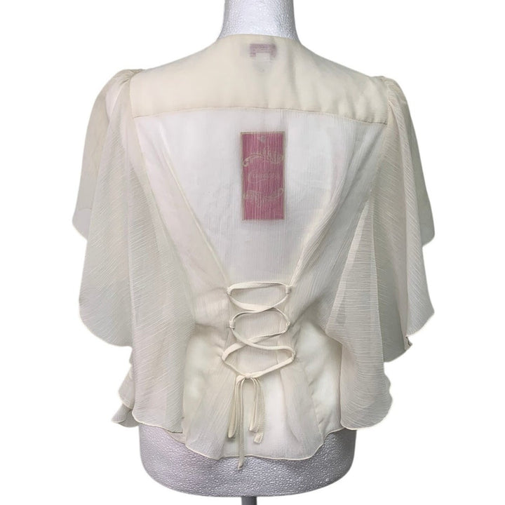 NWT New Candies Womens Medium Sheer Flowy Lace Up Back Open Front Cardigan