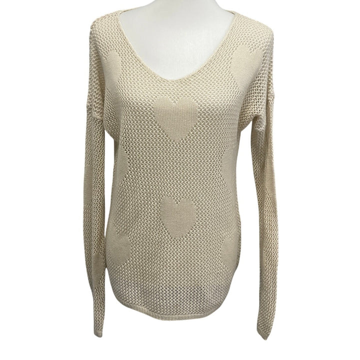 Forever 21 Womens 1X Long Sleeve Heart Pattern Knit Scoop Neck Pullover Sweater
