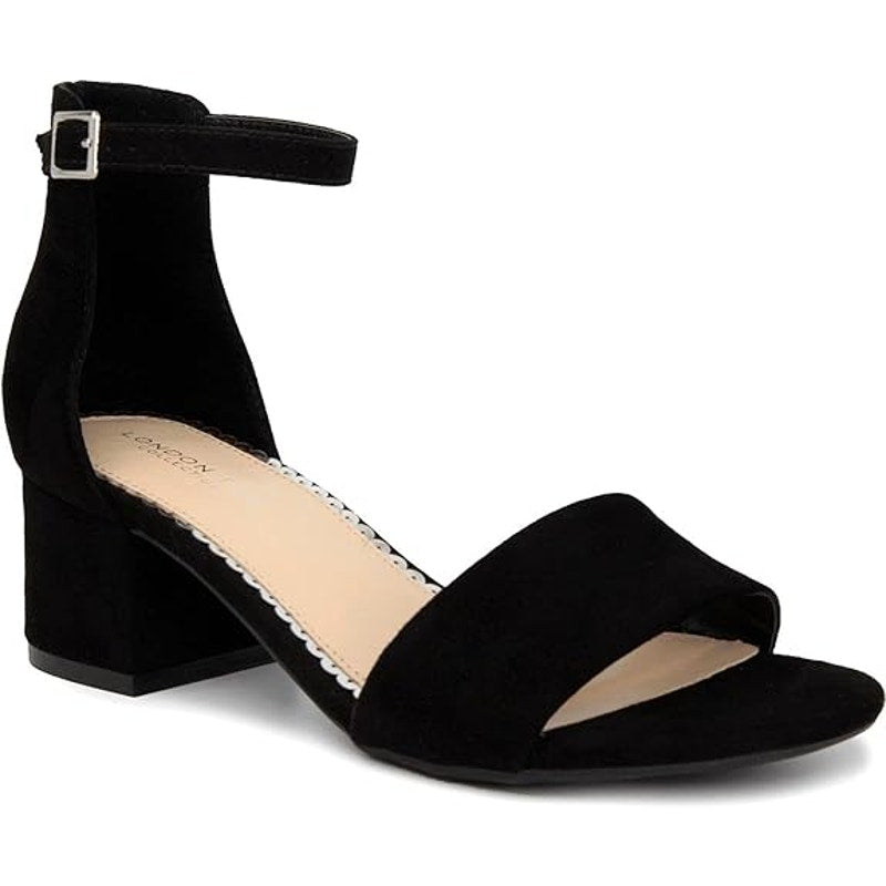 London Fog Womens Size 8 Black 2" Heels  Open Round Toe Ankle Strap Shoes