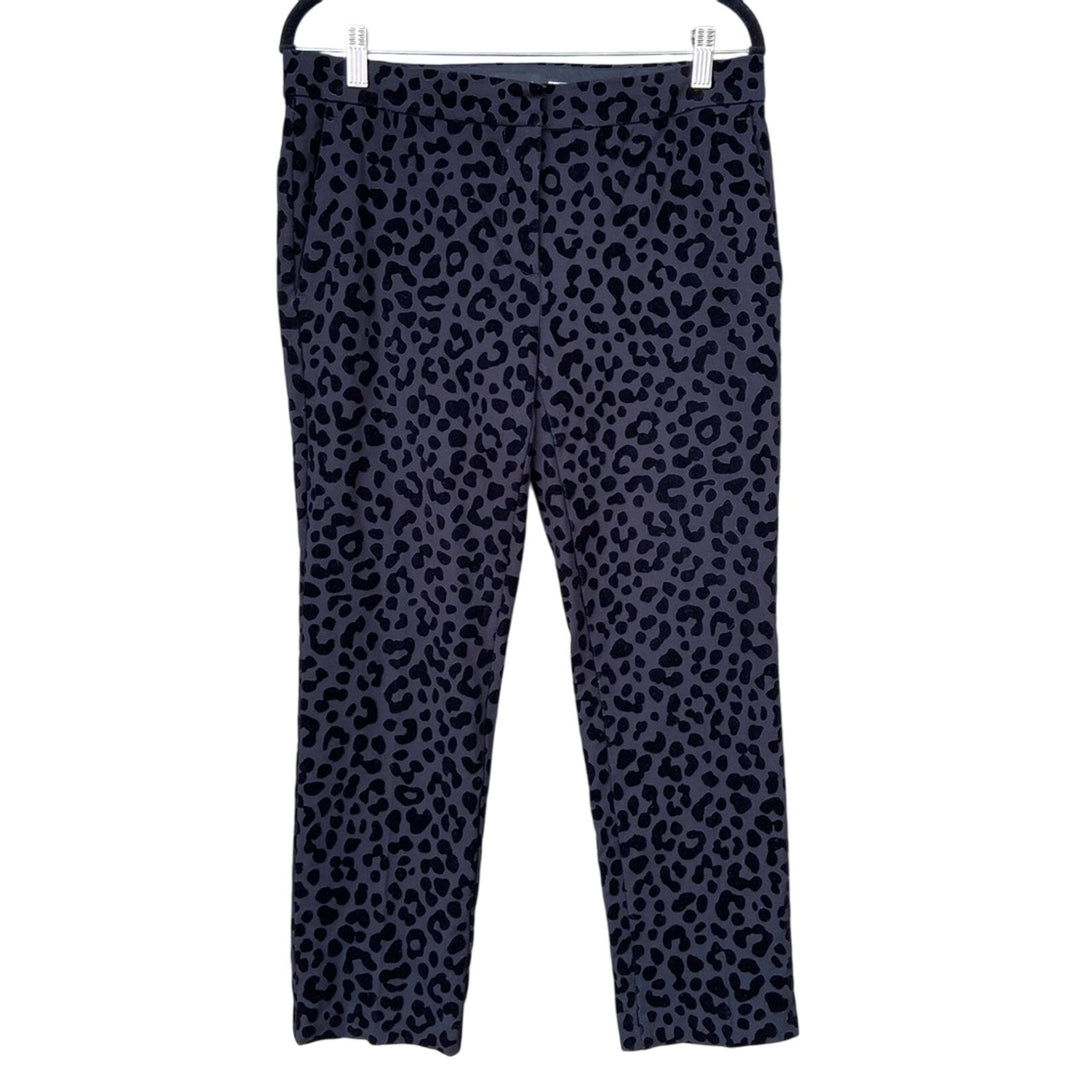 Ann Taylor Size 6 Black Flocked Rayon Blend Velour Cheetah Print Tapered Pants