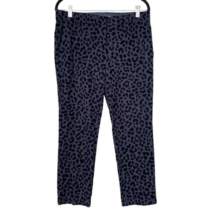 Ann Taylor Size 6 Black Flocked Rayon Blend Velour Cheetah Print Tapered Pants