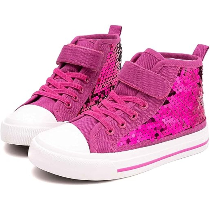 Toandon Toddler Girls Size 10 Pink Silver Sequin Hook Loop High Top Sneakers