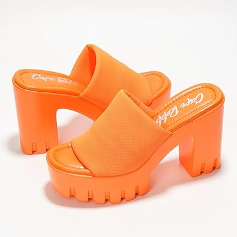 Cape Robbin Womens Size 6 Orange Open Toe 4.25" Platform Heel Slide On Shoes