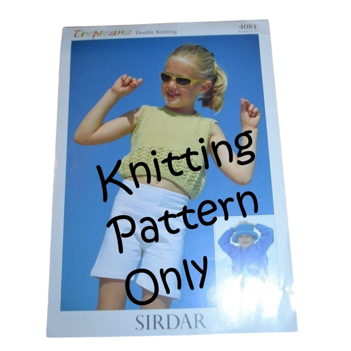New NOS 2000s Sirdar 4081 Tropicana Child Tank Cardigan Sweater Couble Knitting Pattern