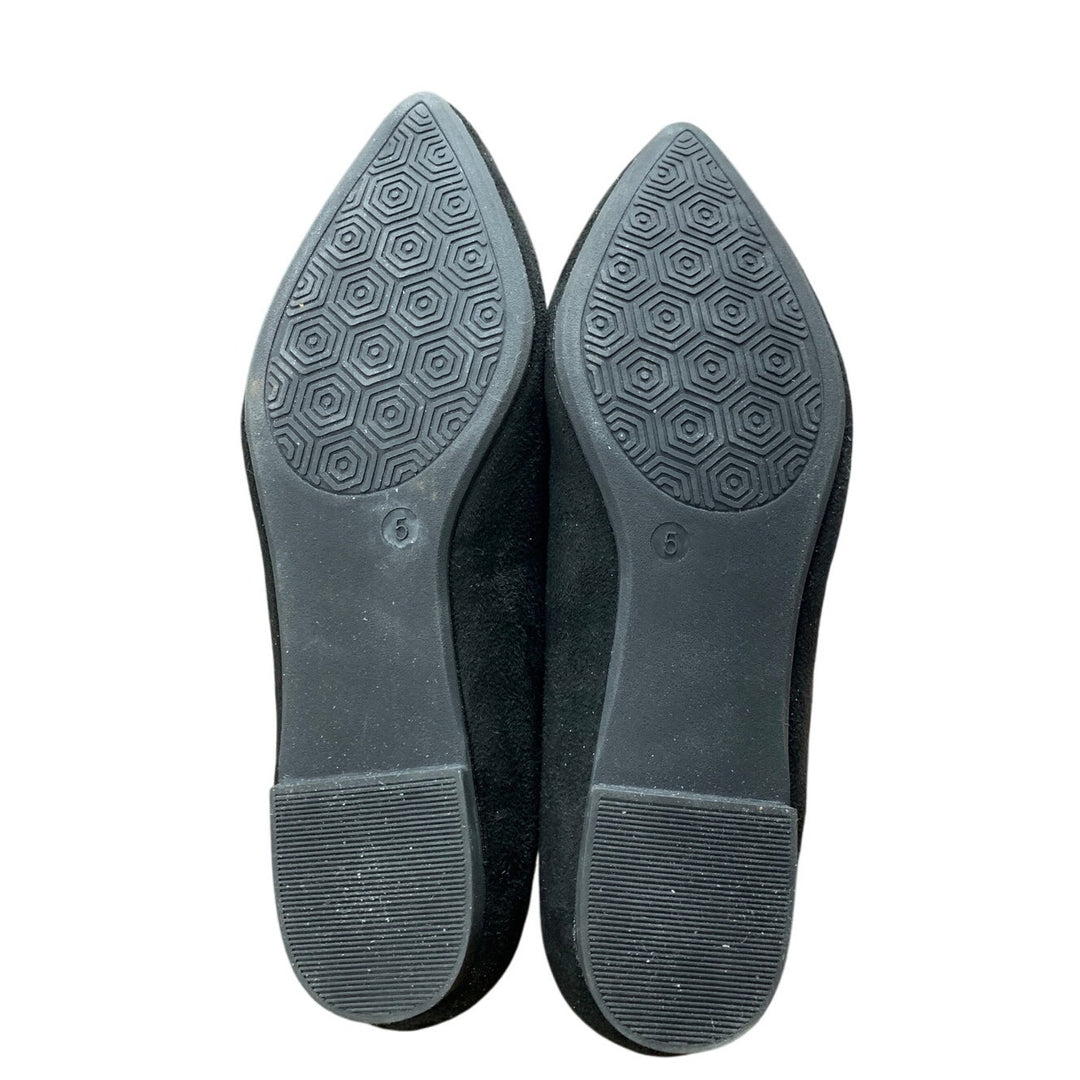 Rekayla Womens Size 5 Black Faux Suede Slide On Pointy Toe Ballet Flats Shoes