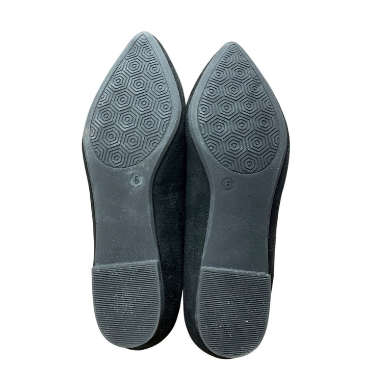 Rekayla Womens Size 5 Black Faux Suede Slide On Pointy Toe Ballet Flats Shoes