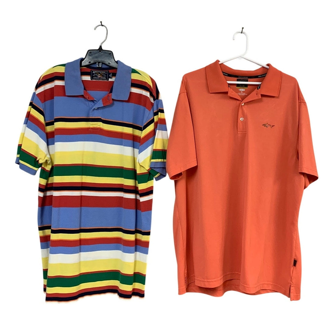 Lot of 2 American Living Greg Norman Mens XL Striped Short Sleeve Polo Shirts