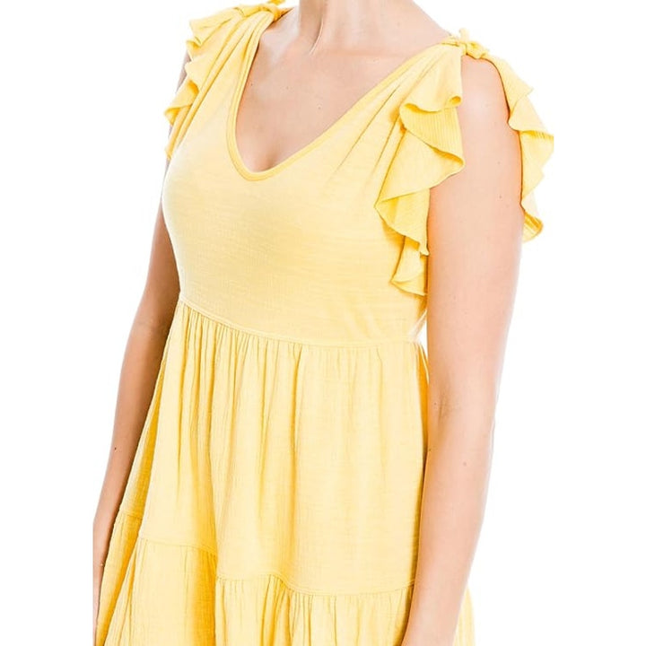 NWT New Max Studio Womens Small Yellow VNeck Flutter Sleeve Fit Flare Midi Dress
