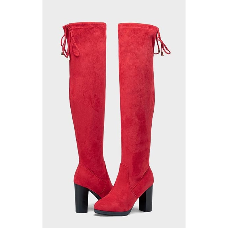 Vepose Womens 9.5 Red Faux Suede 4" Heel Thigh High Over The Knee Boot Shoes