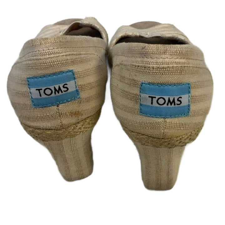 Toms Womens Size 7 Open Toe Striped Fabric High Heel Wedge Casual Shoes