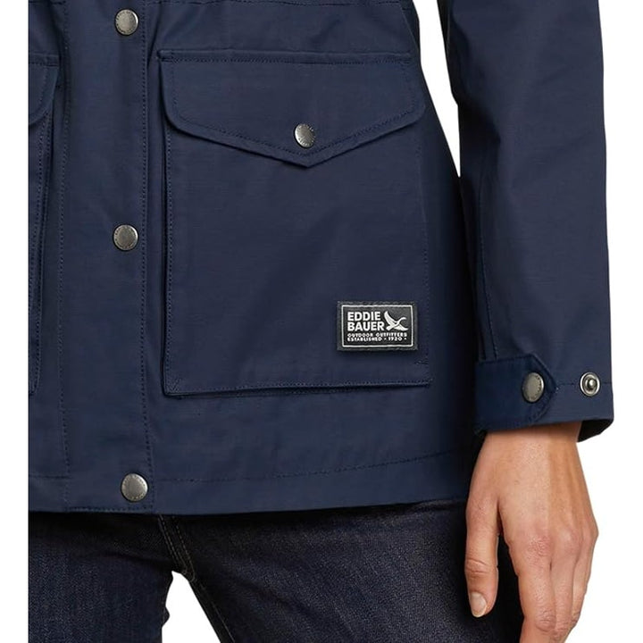 New Eddie Bauer Womens Medium Navy Blue  Zip Up Hooded Charly Warm Rain Jacket