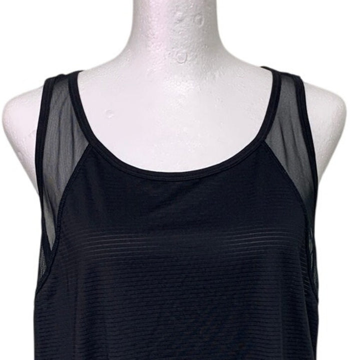 New Xersion Womens XL Black Loose Fit Sheer Athletic Textured Stripe Tank Top