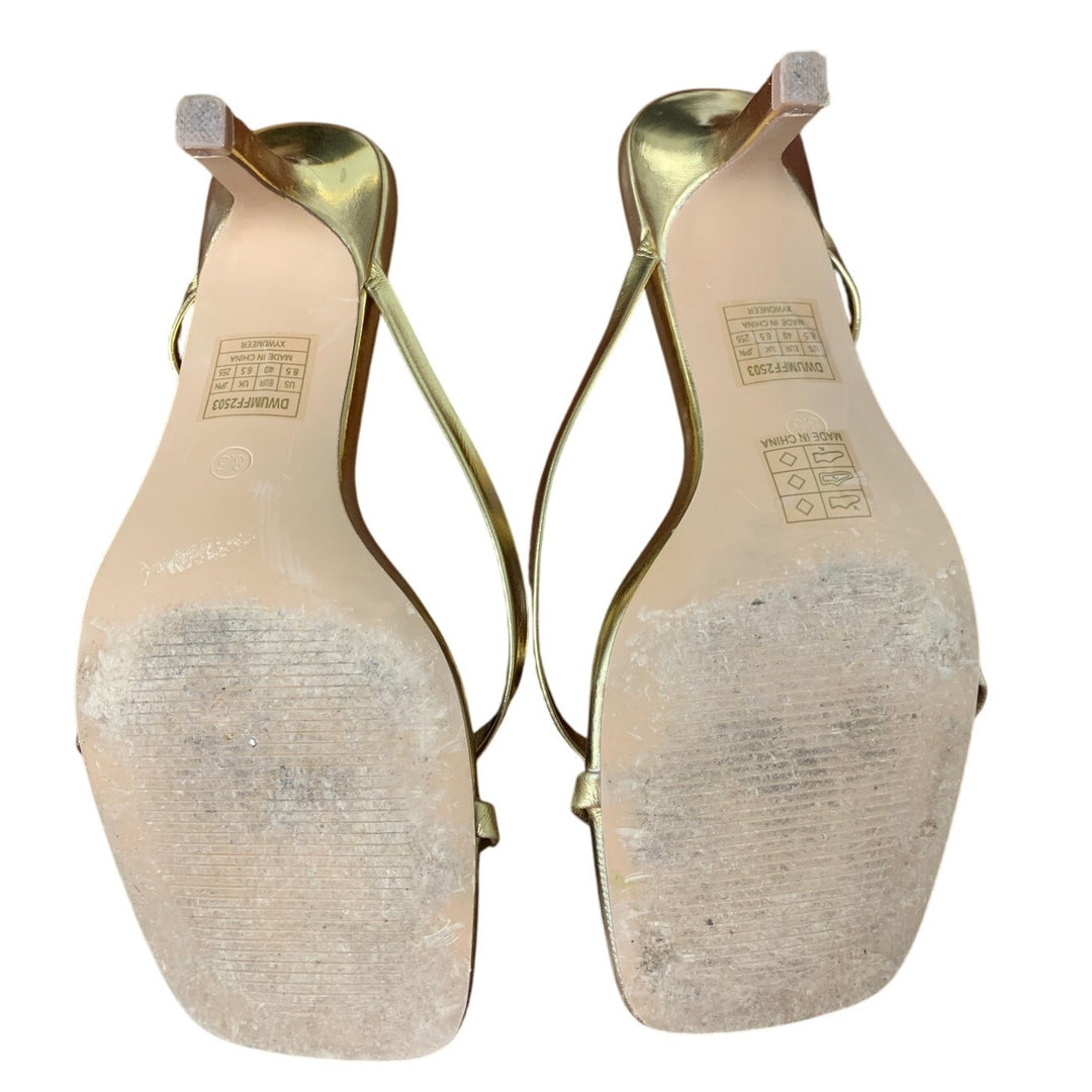 Dream Pairs Womens Size 8.5 Gold Open Toe Thong Slide On 3" Heel Sandal Shoes