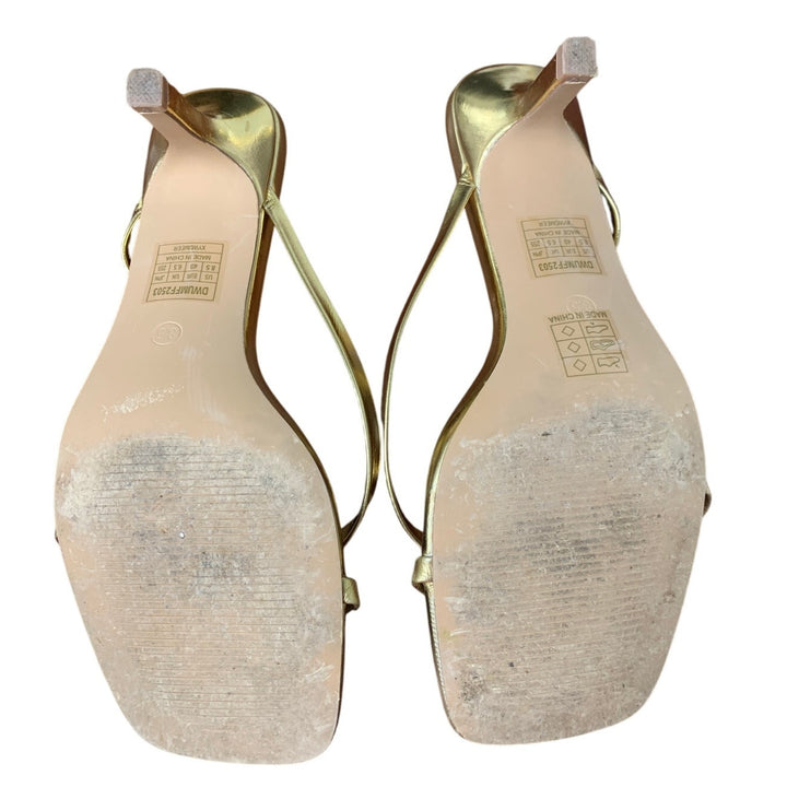 Dream Pairs Womens Size 8.5 Gold Open Toe Thong Slide On 3" Heel Sandal Shoes