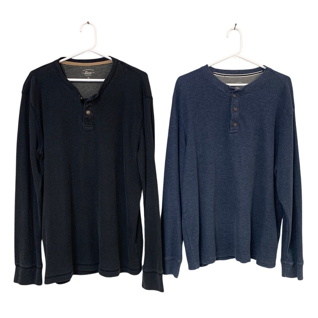 Lot of 2 GH Bass &amp; CO Knit Goods Mens XL Black Blue Waffled Long Sleeve Shirts