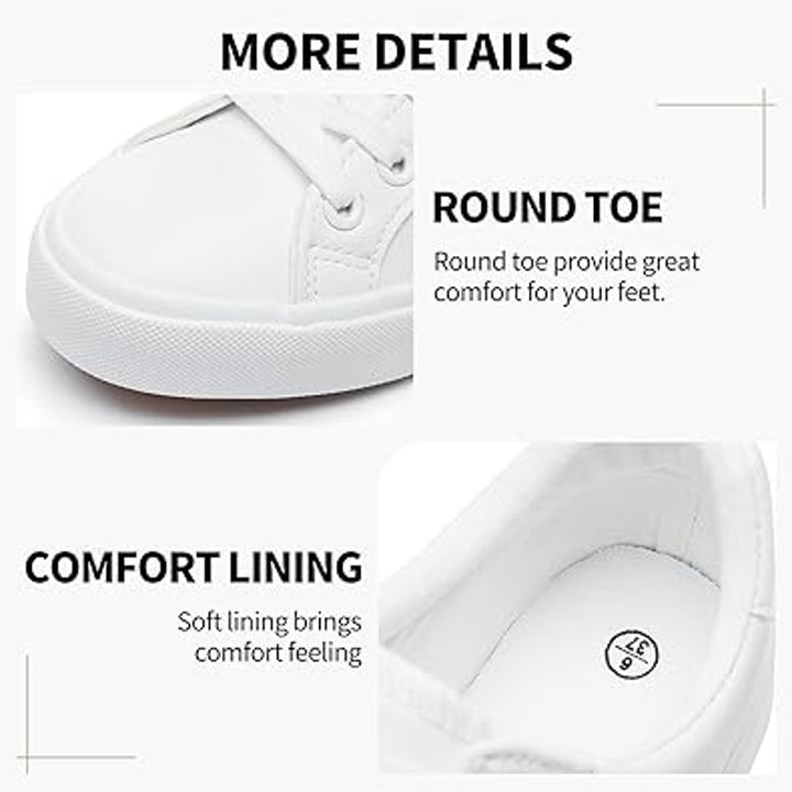 Sernial Womens Size 8 White Faux Leather Lace Up Comfort Tennis Athletic Shoes