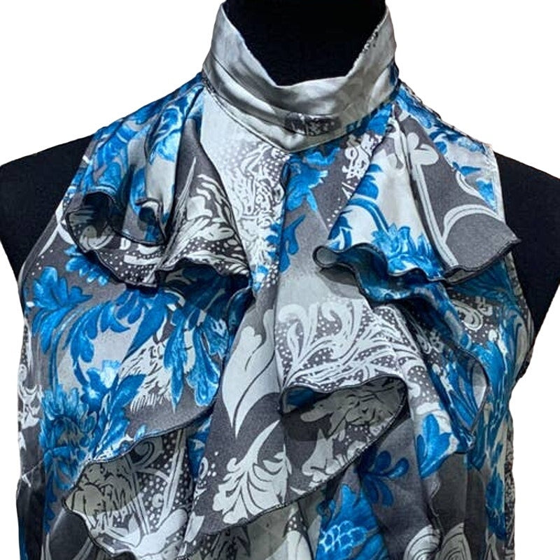 Dress Barn Small Sleeveless Ruffled Front Silky Polyester Floral Career Top