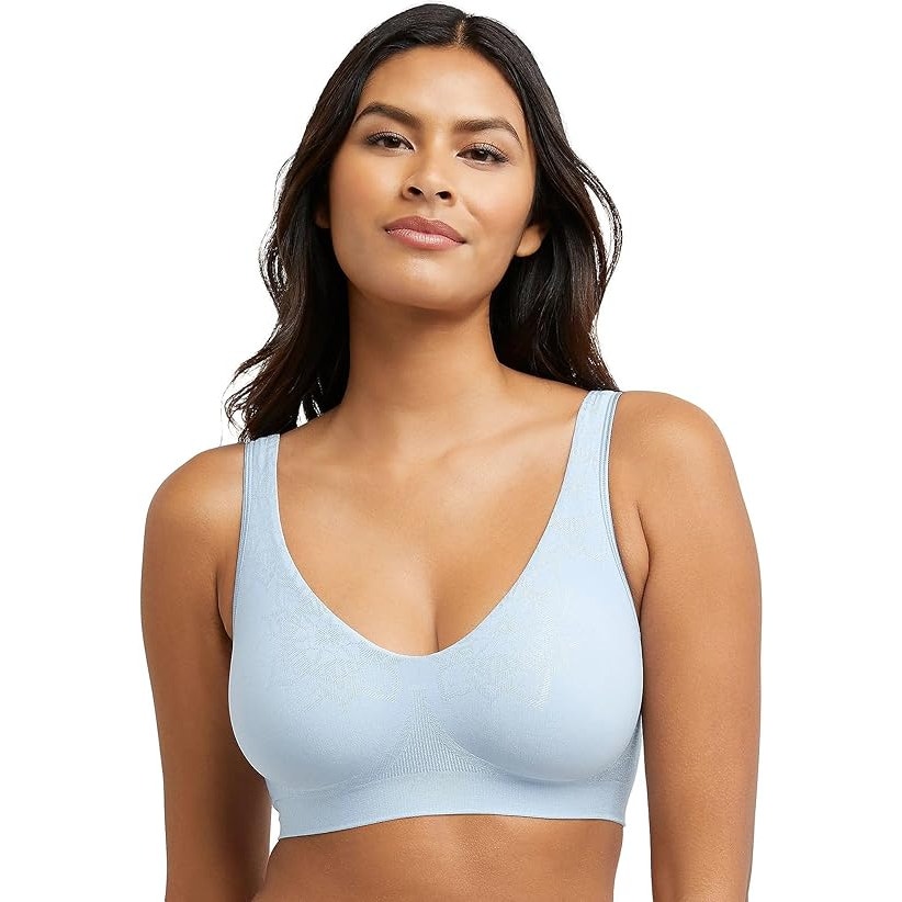 New Bali Womens Large Blue Wireless Comfort Seamless Moisture Wicking Bra