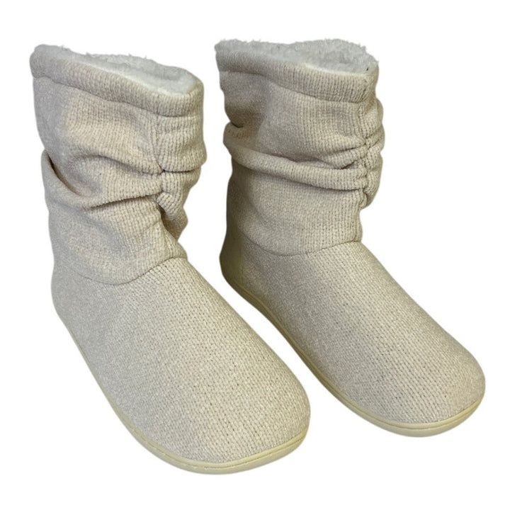 LongBay Womens Size 9-10 Cream Ankle Boot Slippers Closed Round Toe House Shoes