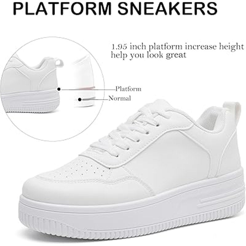 Memon Womens Size 11 White Faux Leather Basic Lace Up Platform Sneaker Shoes