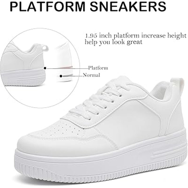 Memon Womens Size 11 White Faux Leather Basic Lace Up Platform Sneaker Shoes