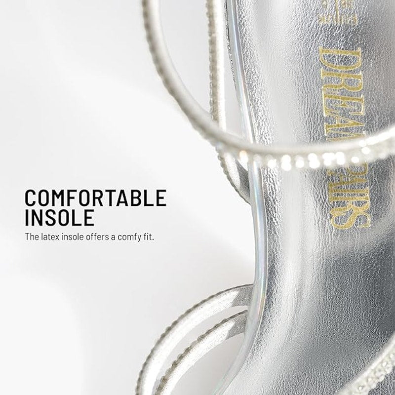 Dream Pairs Womens Size 7.5 Silver Rhinestone 3.5" Block Heel Ankle Strap Shoes