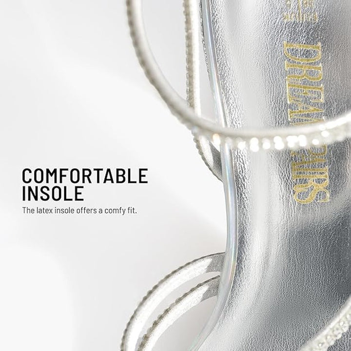 Dream Pairs Womens Size 7.5 Silver Rhinestone 3.5" Block Heel Ankle Strap Shoes