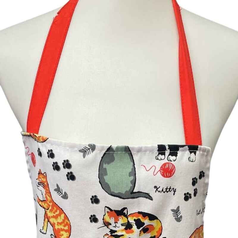 Cat Kitten Front Pocket Craft Kitchen Smock Long PolyCotton Apron Ties in Back