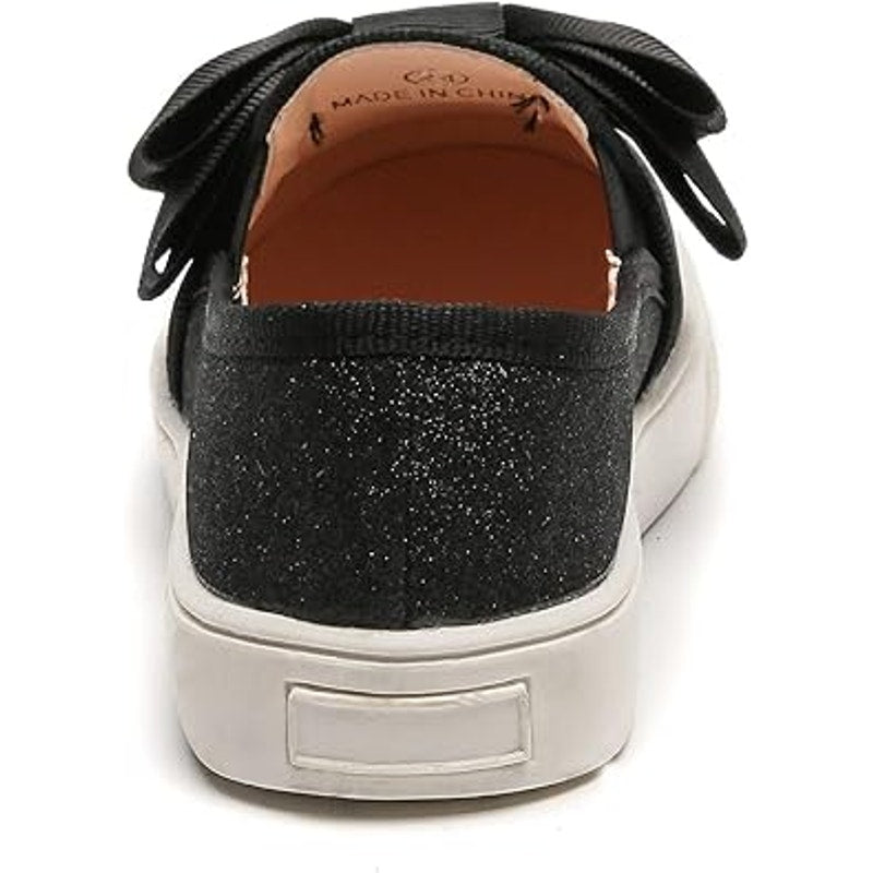 Dadawen Big Girls Size 13 Black Glitter Bow Slip On Anti Skid Loafer Shoes
