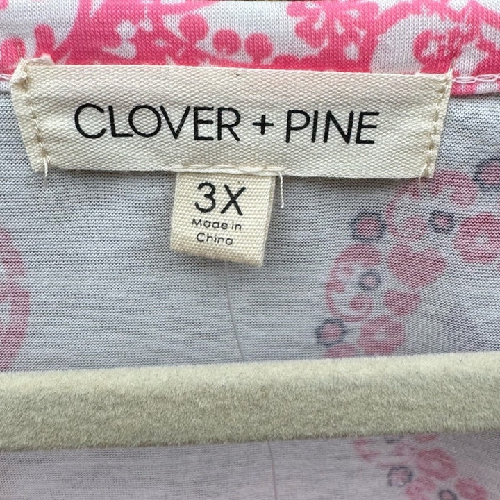 New Clover + Pine Womens 3X PolySpandex Pink Heart Patterned Long Sleeve Top