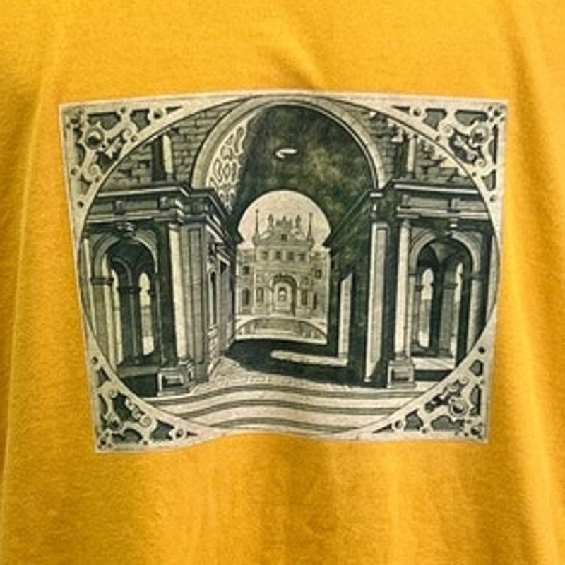 Hand Printed Mens 3XL Upcycled Architecture Columns Castle Short Sleeve Tee