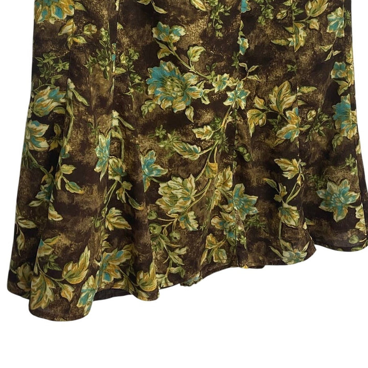 Requirements Womens XL Fit &amp; Flare Floral 100% Polyester Elastic Back Midi Skirt