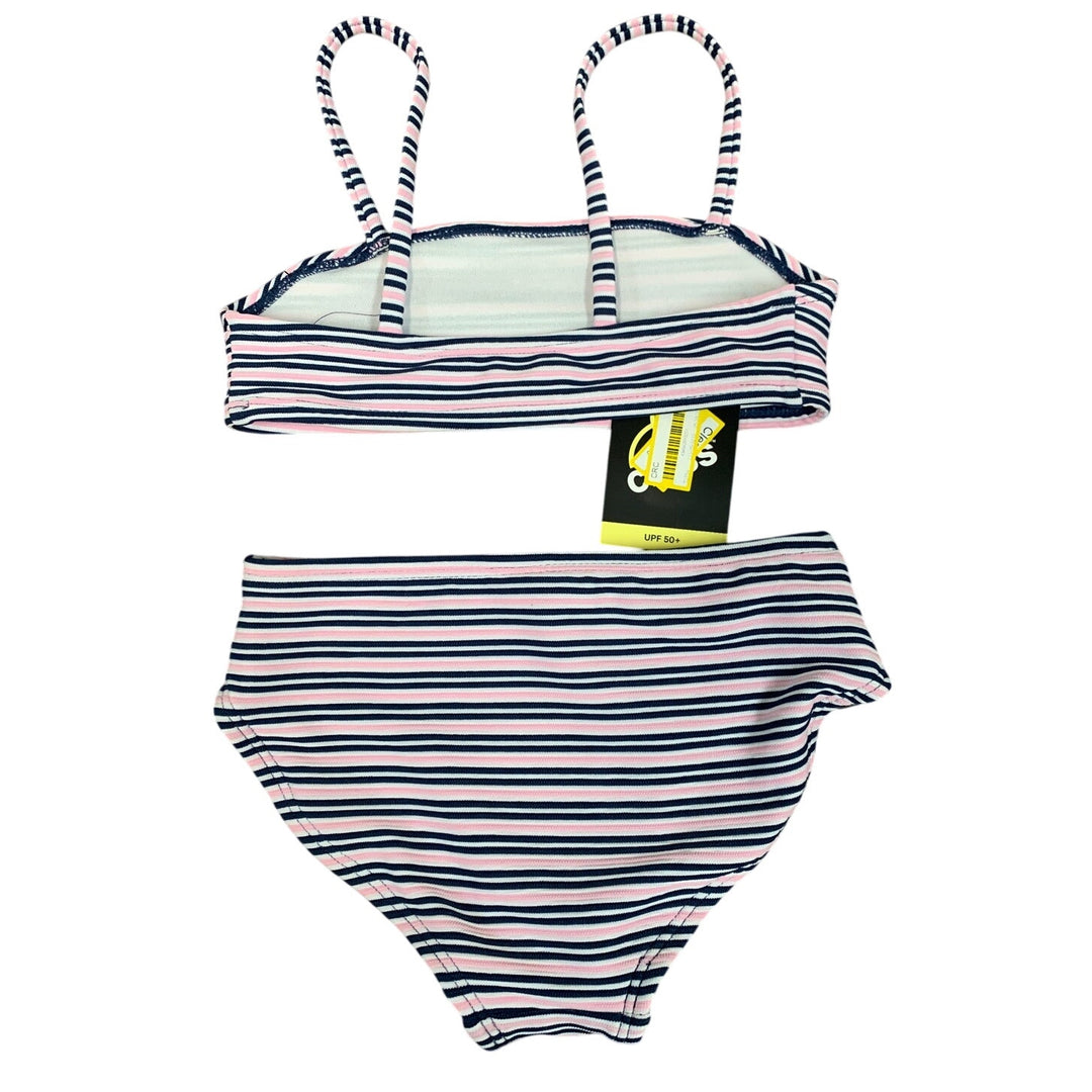 New Art Class Girls XS (4/5) UPF 50+ Blue Pink Striped Bikini 2PC Swimsuit