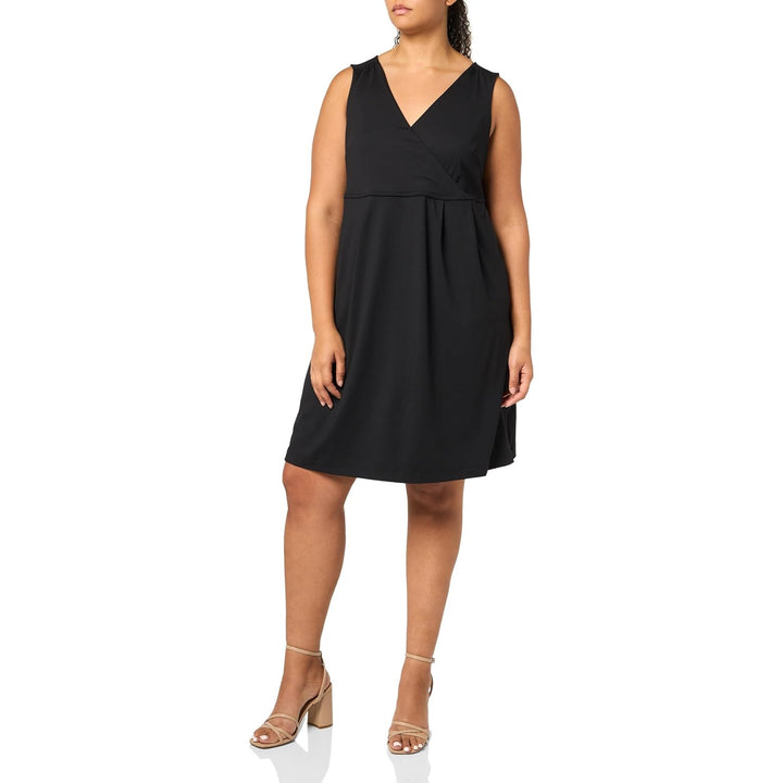 New Eddie Bauer Womens Plus Size Black Aster Crossover Faux Wrap Dress w Pockets