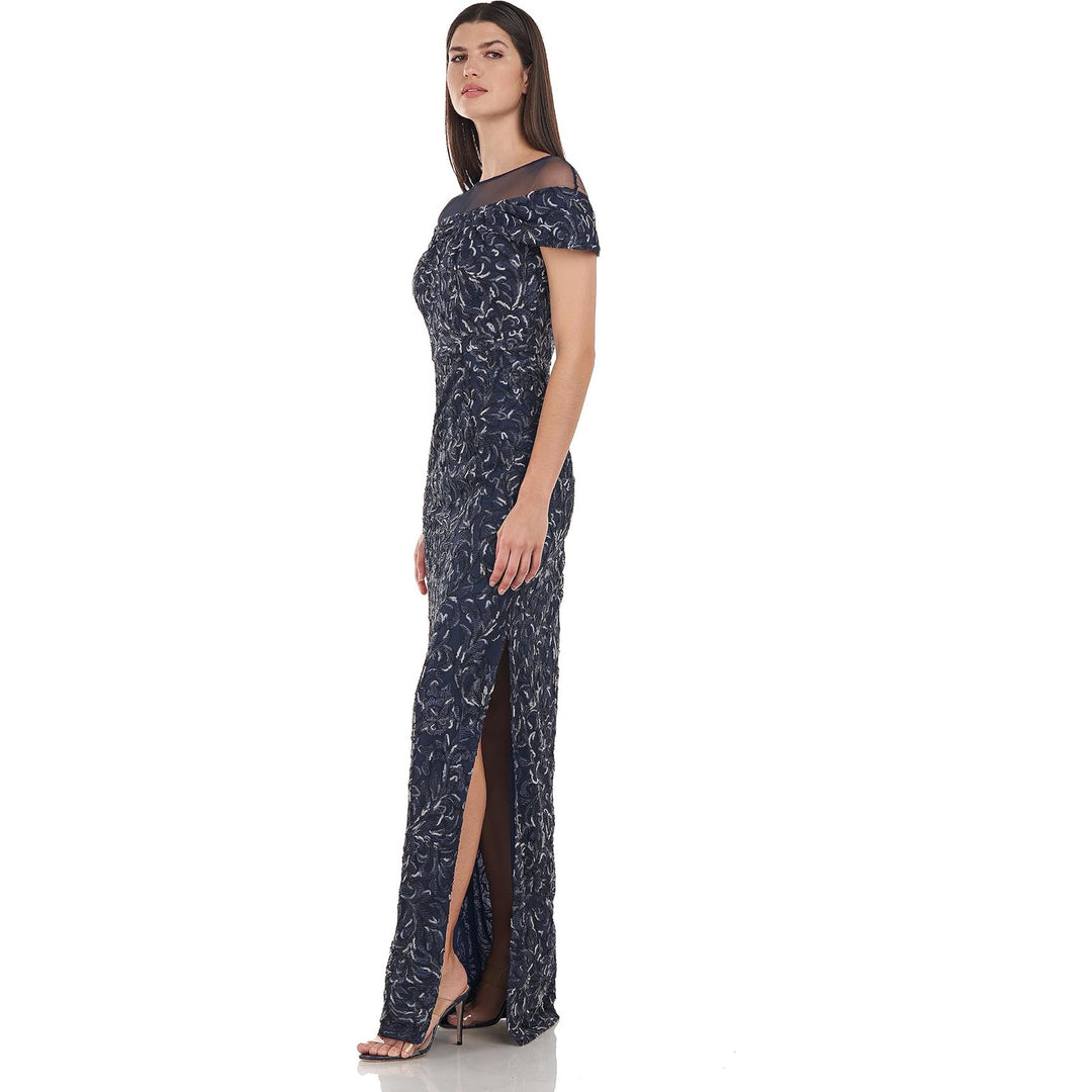 JS Collections Womens Size 2 Reese Twist Column Short Sleeve Lined Maxi Dress