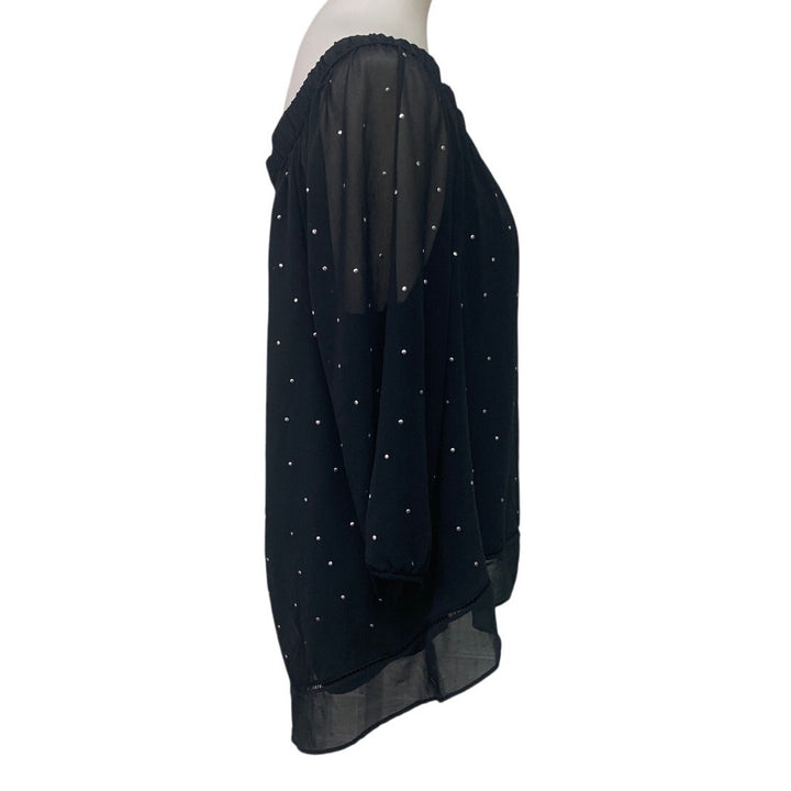 Maurices Womens Large Off The Shoulder Long Sleeve Sheer Metallic Studs Top