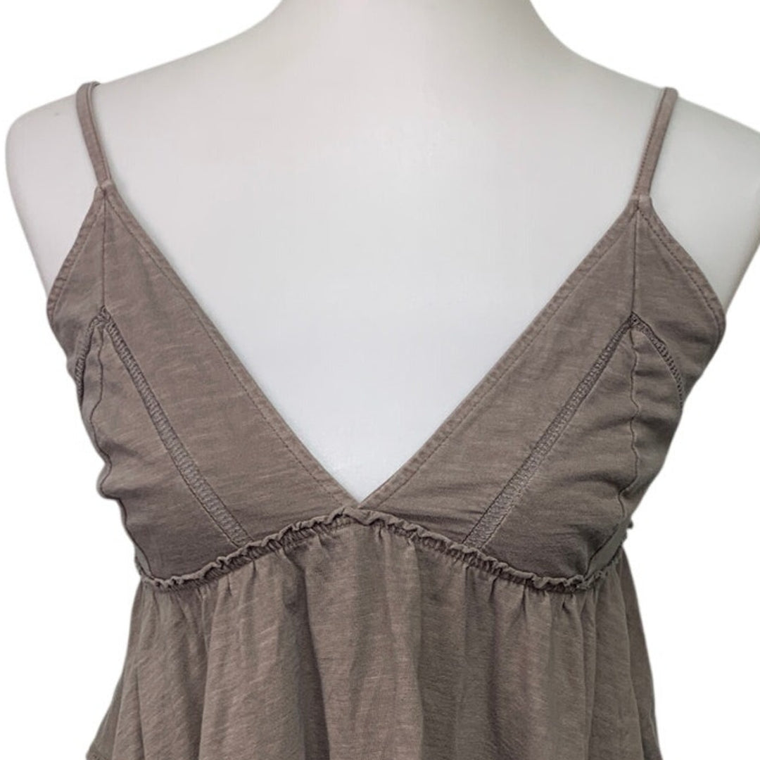 Aerie Womens Small Brown PolyCotton Spaghetti Strap Handkerchief Hem Tank Top