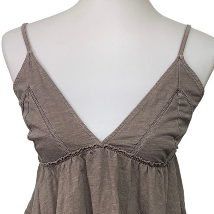 Aerie Womens Small Brown PolyCotton Spaghetti Strap Handkerchief Hem Tank Top