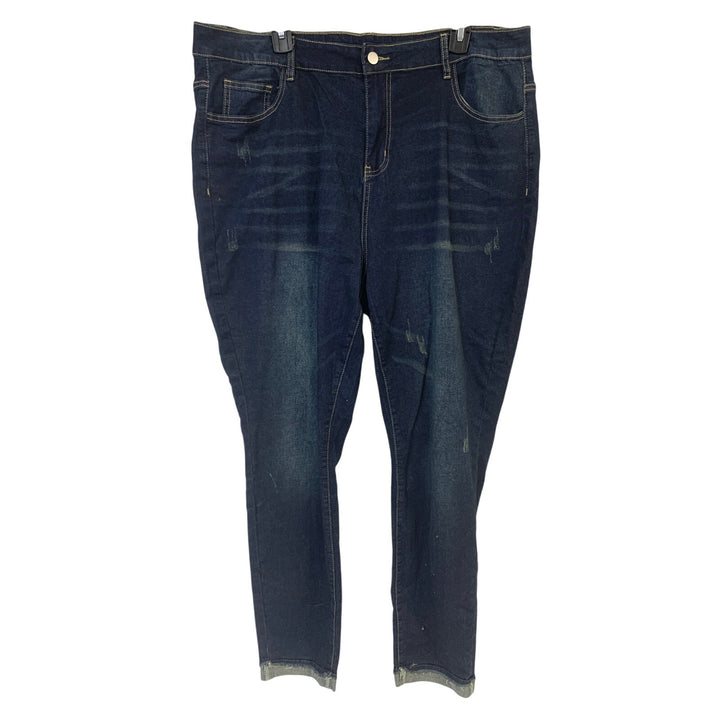 Womens Size 20W Blue Cotton Blend Whiskered Distressed Denim Blue Jeans