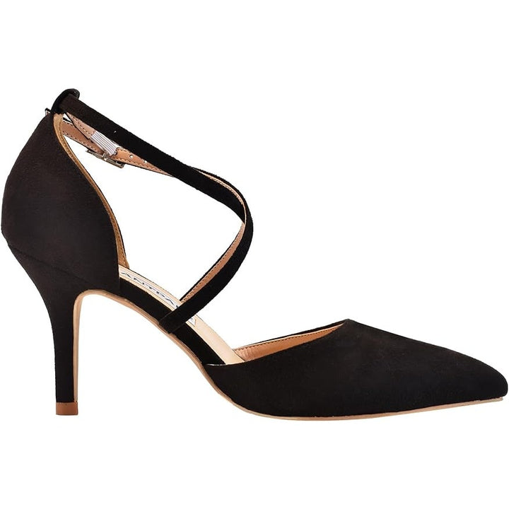 Elegant Park Womens Size 8 Black Faux Suede 3.5" Heel Closed Pointed Toe Shoes
